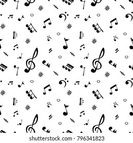 Seamless pattern wallpaper of realistic musical notes. Vector Illustration
