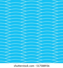 Seamless Pattern Wallpaper with Repeating Water Waves Round Shapes Ornament - Light Shape Outlines on Cyan Blue Background - Flat Color Graphic Style