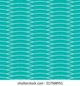 Seamless Pattern Wallpaper with Repeating Water Waves Round Shapes Ornament - Turquoise Elements on White Background - Flat Color Graphic Style