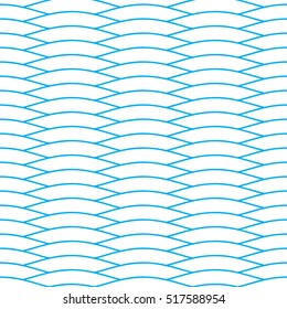 Seamless Pattern Wallpaper with Repeating Water Waves Round Shapes Ornament - Cyan Blue Shape Outlines on White Background - Flat Color Graphic Style
