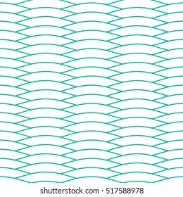Seamless Pattern Wallpaper with Repeating Water Waves Round Shapes Ornament - Turquoise Shape Outlines on White Background - Flat Color Graphic Style
