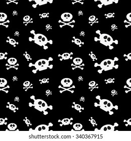 Seamless pattern wallpaper with sculls: goth, rock, biker, heavy metal