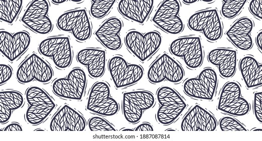 Seamless pattern wallpaper with silhouette set of love heart for Valentines Day holiday. Spring vector illustration for february party design