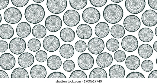 Seamless pattern wallpaper with slice of wood. Wooden log with rings