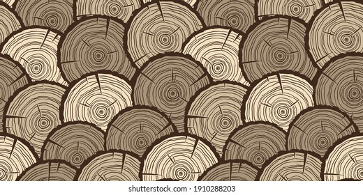 Seamless pattern wallpaper with slice of wood. Wooden log with rings