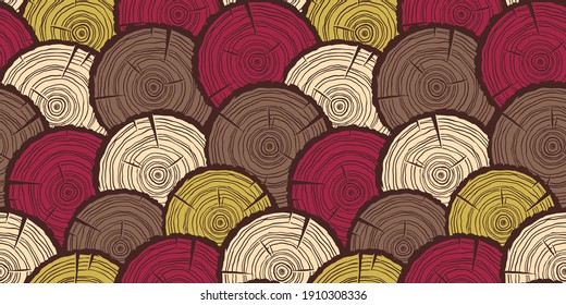 Papel de paredes de patrón inexpugnable con trozos de madera. Registro de madera con anillos