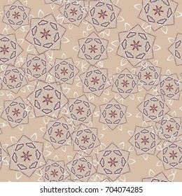 Seamless pattern. Wallpaper of snowflakes. Beige, gray, brown.
