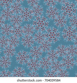 Seamless pattern. Wallpaper of snowflakes. Blue, red, white, gray.