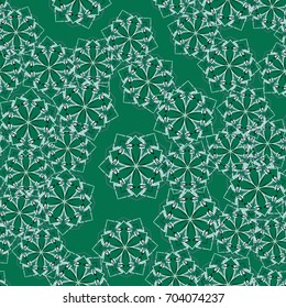 Seamless pattern. Wallpaper of snowflakes. Green-white-black.