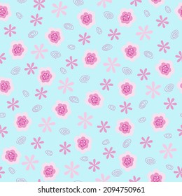 Patrón sin brillo para papel pintado, textil. Fondo hecho a mano con flores rosas. Estilo Doodle.