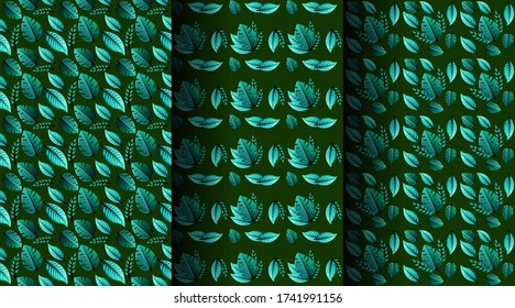 seamless pattern wallpaper of tropical dark green leaves of palm trees and flowers of paradise summer on a light green background, natural template for fabric and clothing modern design.