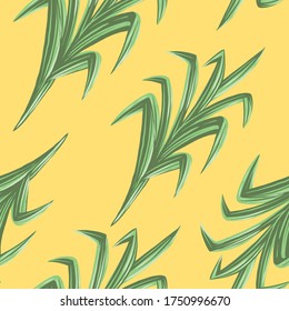 seamless pattern wallpaper of tropical summer palm leaves on yellow background