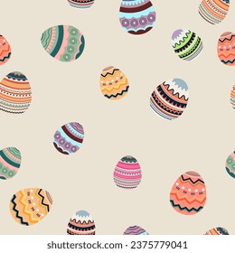 Seamless pattern, wallpaper, wrapping and background holiday with Easter eggs retro color vector design illustration