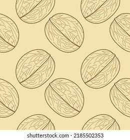 Seamless pattern Walnut in linear style. Hand drawn Nut seamless pattern. Vector illustration