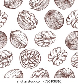 Seamless pattern with walnuts. Background for packing.