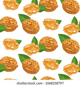 Seamless pattern with walnuts. Best for textile, wrapping paper. Vector illustration.