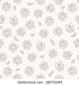 Seamless pattern with walnuts. Contour drawing vector illustration. Perfect for wallpapers, wrapping papers, restaurant menu, web page background, textile 