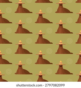 seamless pattern walrus animal Mexico sombrero hat on green background vector wallpaper textile giftwrap fabric