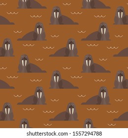seamless pattern walrus sea animals on brown background vector wallpaper textile giftwrap