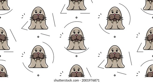 Seamless pattern with walruses. Icon design. Template elements