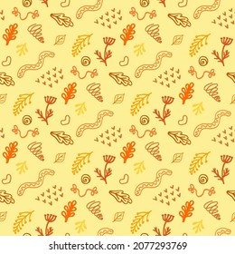 Seamless pattern in warm autumn colors with botanical decoration