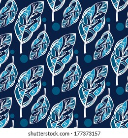 Seamless pattern warm night. Trees, leaves and circles. Vector.