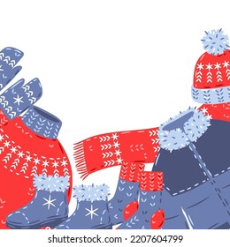 Seamless pattern with warm winter clothes. Background for advertising and marketing.