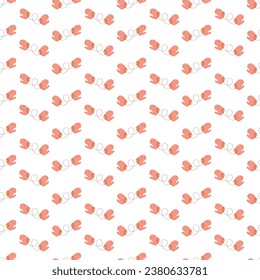 Seamless pattern with warm winter mittens with elastic in pink. Vector flat color illustration.
