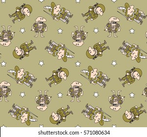 Seamless pattern with warriors defenders of various epochs