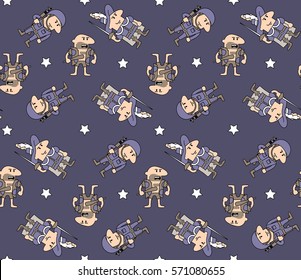 Seamless pattern with warriors defenders of various epochs