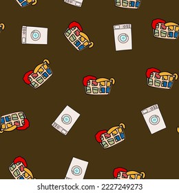 seamless pattern washing machine and bowl clothes