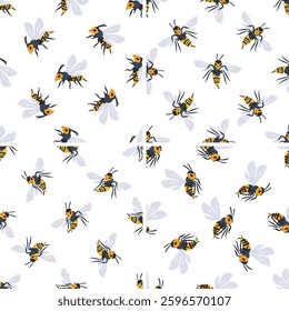 Seamless pattern of wasp flying showing wings and stinger