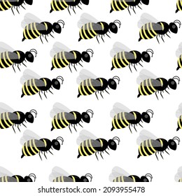 Seamless pattern with wasps. Wasps in a flat style. Insect pattern.