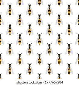 Seamless pattern with wasps on white background. Vector illustration