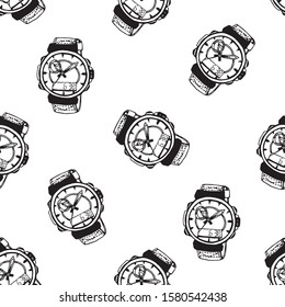 Seamless pattern watch black and white texture