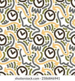 Seamless pattern of watch and doodle. Doodle style seamless pattern for fabric, wrapping paper, wallpaper, sticker, prints, landing page, design, etc