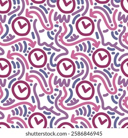Seamless pattern of watch and face with doodle. Doodle style seamless pattern for fabric, wrapping paper, wallpaper, sticker, prints, landing page, design, etc