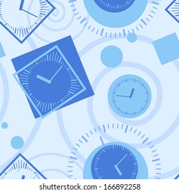 Seamless pattern with watches in blue. Stylish vector texture.