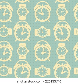 Seamless pattern with watches in vintage style.Vector illustration. Retro background. Hipster. 