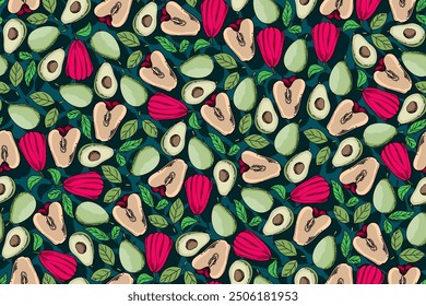 seamless pattern water apple and avocado vector drawing