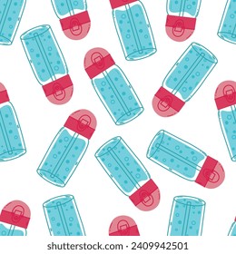 Seamless pattern water bottle vector illustration. Healthy lifestyle, water balance, drinking tracker. 