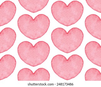 Seamless pattern with water color hearts. Hand drawn abstract art. Design element for Valentine's Day, wedding, baby shower, birthday card, scrapbooking etc. Vector illustration