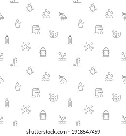 Seamless pattern with water and drinks icon on white background. Included the icons as bottle, glasses, bathroom, faucet, shower, cup, kettle And Other Elements.