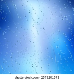 Seamless pattern of water droplets on a single blurred background of a stormy night sky with flashes of lightning. Able to change gradient colors of drops and other background. Vector illustration