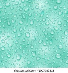 Seamless pattern of water drops of different shapes with shadows in light green colors