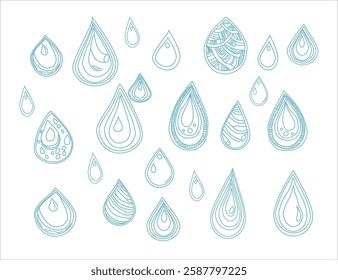 seamless pattern with water drops. Hand drawn waterdrop illustration. Set of versatile water splash vector illustrations. Collection of light blue water droplet and splash vector graphics.