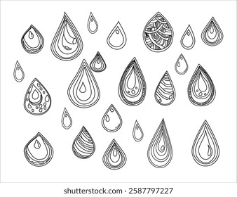 seamless pattern with water drops. Hand drawn waterdrop illustration. Set of versatile water splash vector illustrations. Collection of light blue water droplet and splash vector graphics.