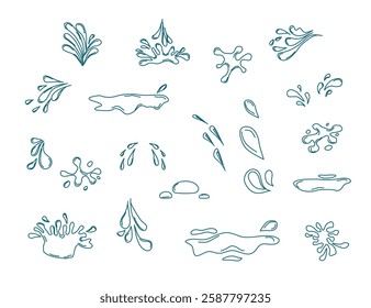 seamless pattern with water drops. Hand drawn waterdrop illustration. Set of versatile water splash vector illustrations. Collection of light blue water droplet and splash vector graphics.