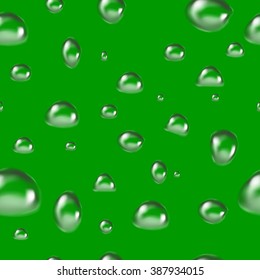 Seamless pattern with water drops on green