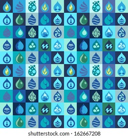 Seamless pattern with water icons in flat design style.